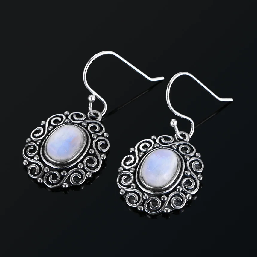 

6x8MM Oval Moonstone Amethyst Drop Earrings For Women 925 Sterling Silver Charoite Beads Earring Party Engagement Wedding Gift