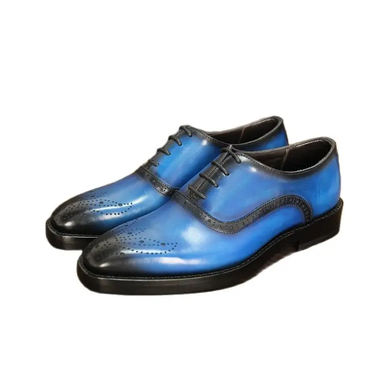 

Sipriks Mens Casual Leather Shoes Handmade Goodyear Welted Shoes Patina Royal Blue Wedding Shoes Boss Business Gents Suit Dress