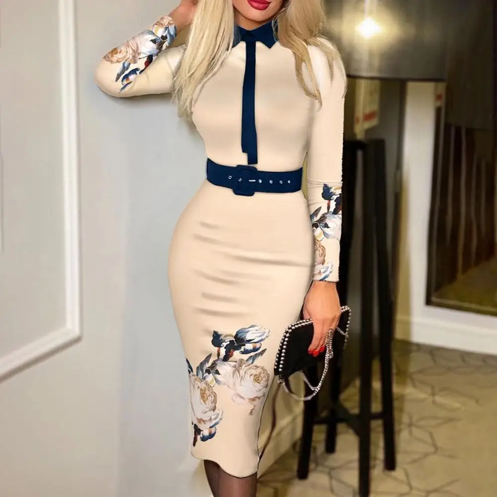 Модное облегающее платье со средней талией Легкое приталенное элегантное для