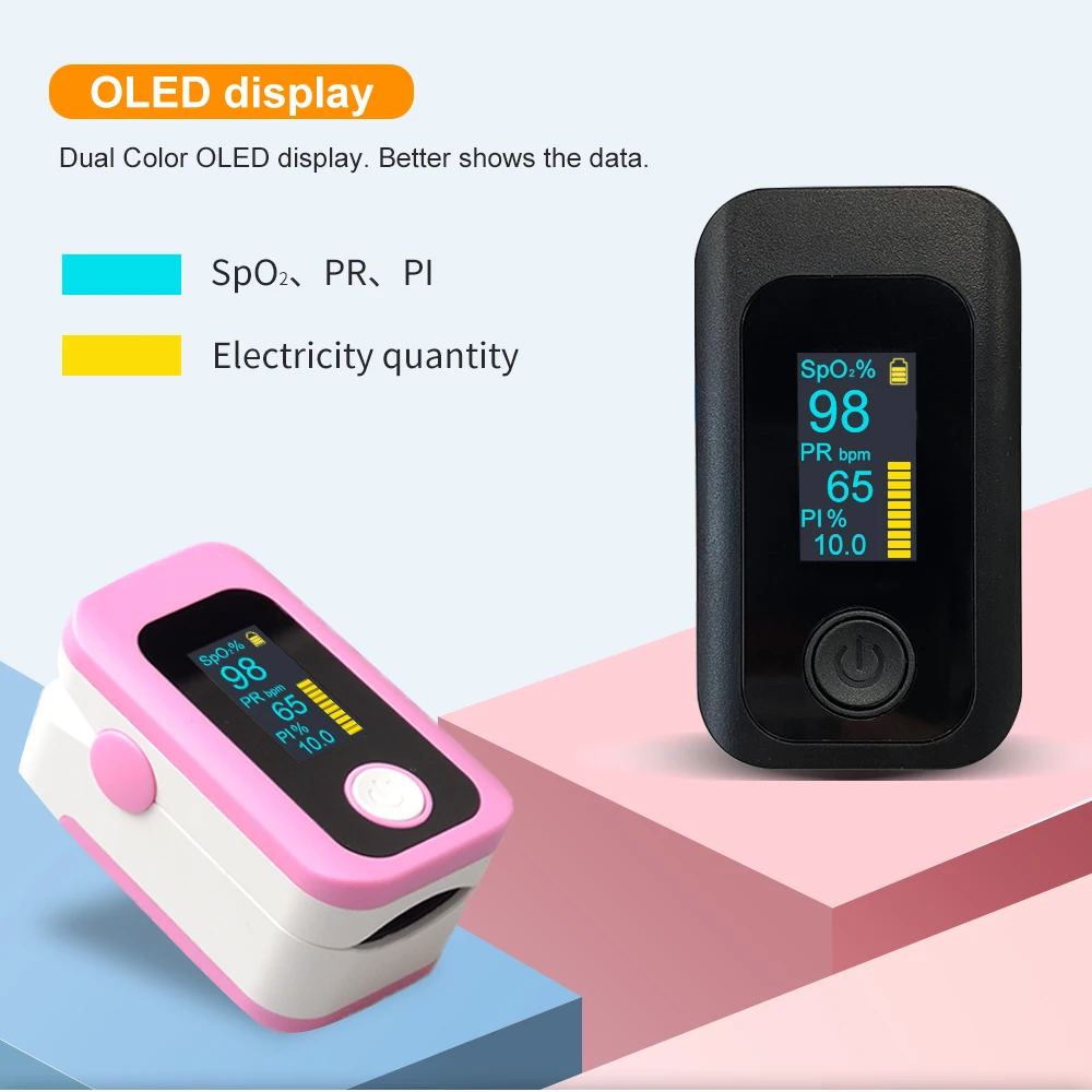 4 цвета! Пульсоксиметр Пальчиковый портативный с OLED-экраном и будильником |