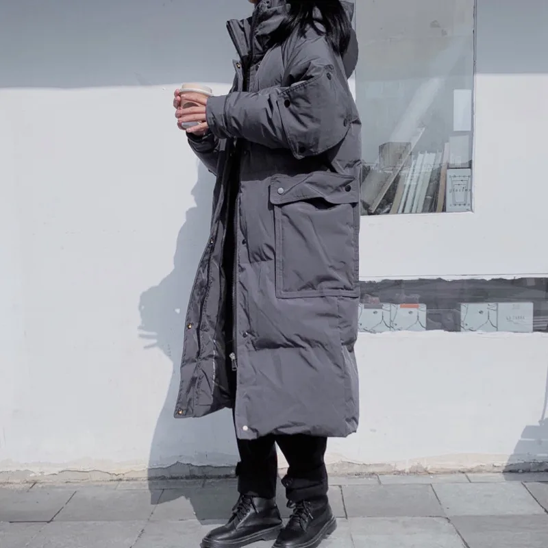 

WOMENGAGA Fashion Block Patckwork With Large Pocket Hooded Loose Cotton Coat 2022 Winter Long Length Women Parkas New GHY