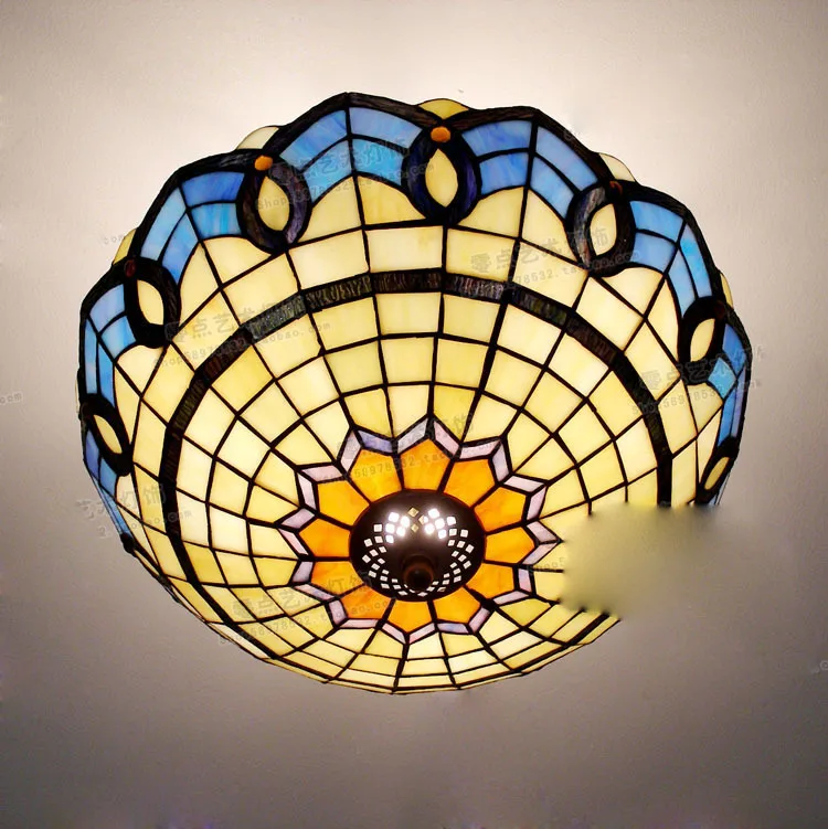 

Потолочный Светильник Тиффани в европейском средиземноморском стиле, стеклянный, E27, 110-240 в светодиодный ные потолочные светильники