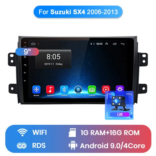 WIFI (1GB 16GB) Junsun V1 2 ГБ+ 32 ГБ, Android 9,0 DSP автомобильный Радио Мультимедиа Видео плеер для Suzuki SX4 2006-2011 2012 2013 навигации gps 2 Дина DVD - Цвет: WIFI (1GB 16GB)