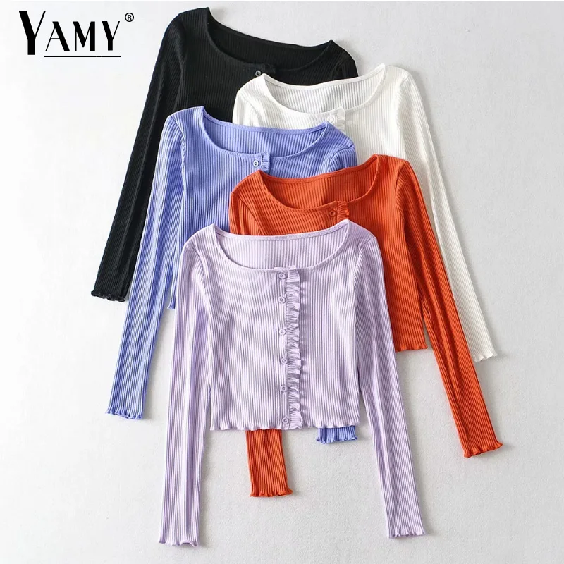 

Women sweater long sleeve cardigan korean knitted sweaters vintage button up kawaii sweater purple cute ruffle cardigans 2020
