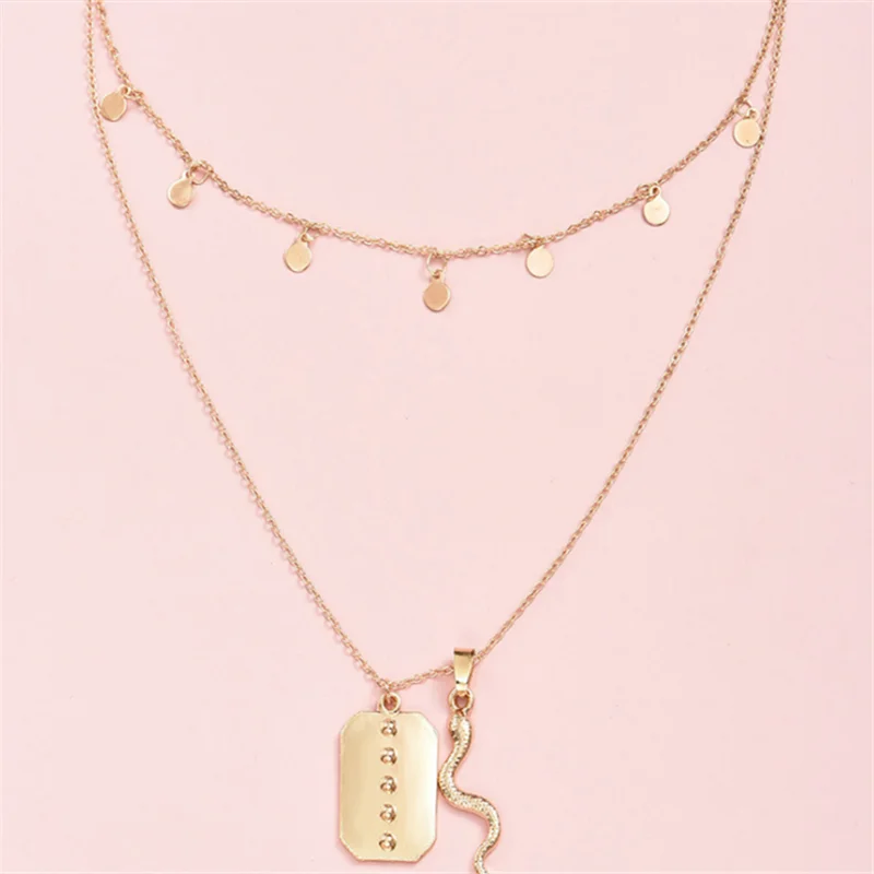 

Multilayer Disc Snake Shape Pendant Necklace Popular New Personality Jewelry Accessories