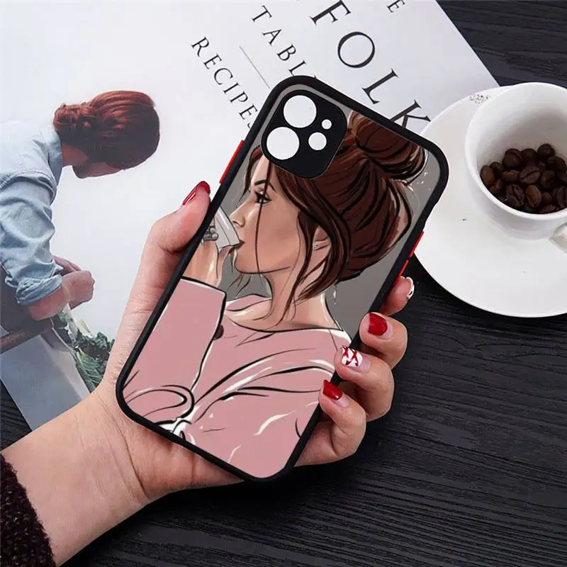 

Princess Female boss coffee Phone Cases Transparent Matte for iPhone 7 8 11 12 s mini pro X XS XR MAX Plus cover funda