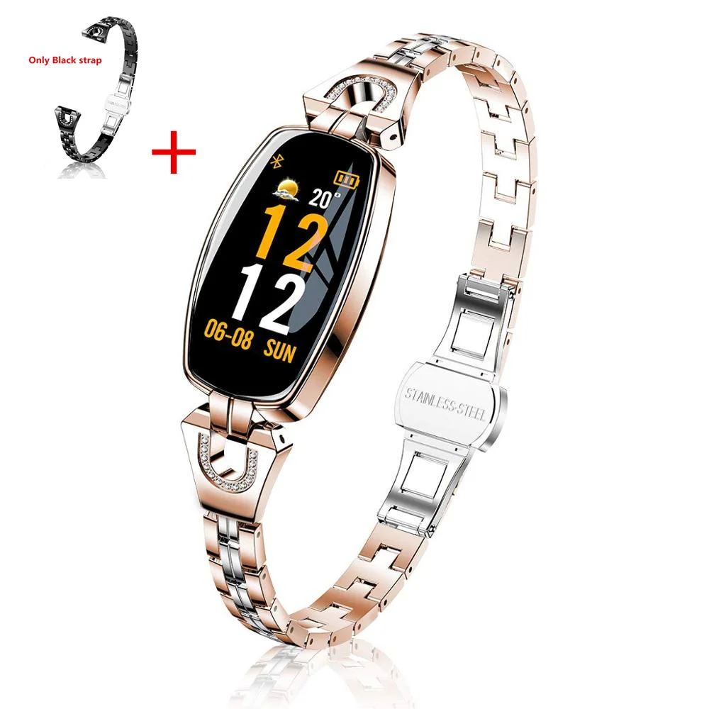 GD add black strap Смарт-браслет H8, женские Смарт-часы, измеритель артериального давления, пульсометр, фитнес-браслет, трекер для Xiaomi, Apple Phone, умный Браслет - Цвет: GD add black strap