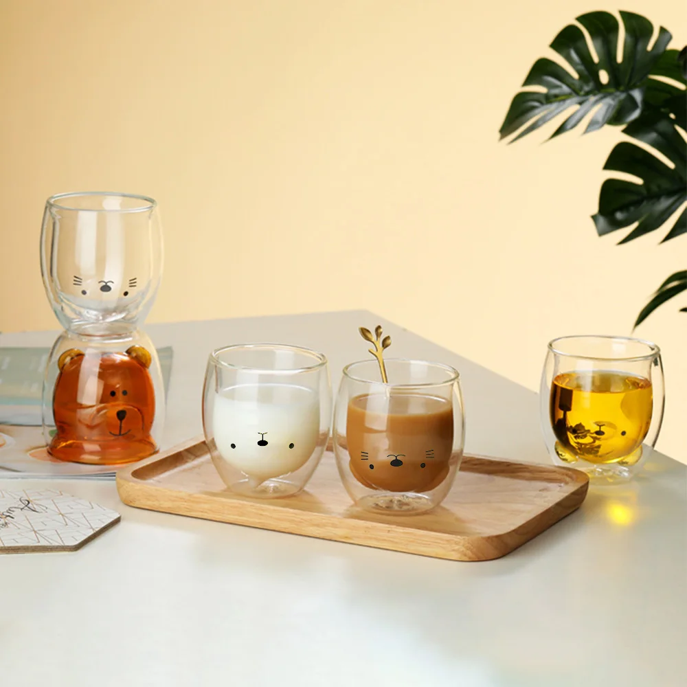 Креативная двухслойная кофейная кружка с милым медведем двойная стеклянная