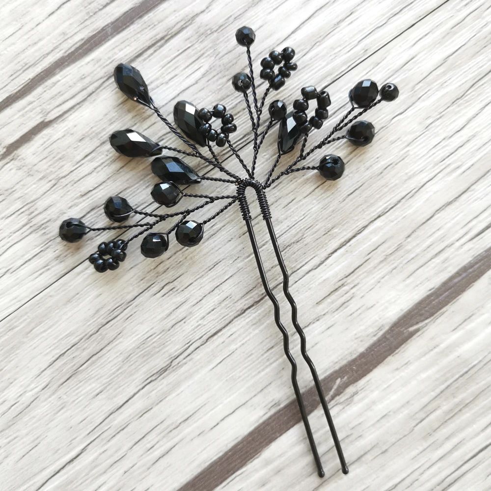 

4PCS Black Color Handmade Hair Pins Wedding Hair Jewelry Accessories Crystal Bridal Hair Ornament For Party Head Decoration
