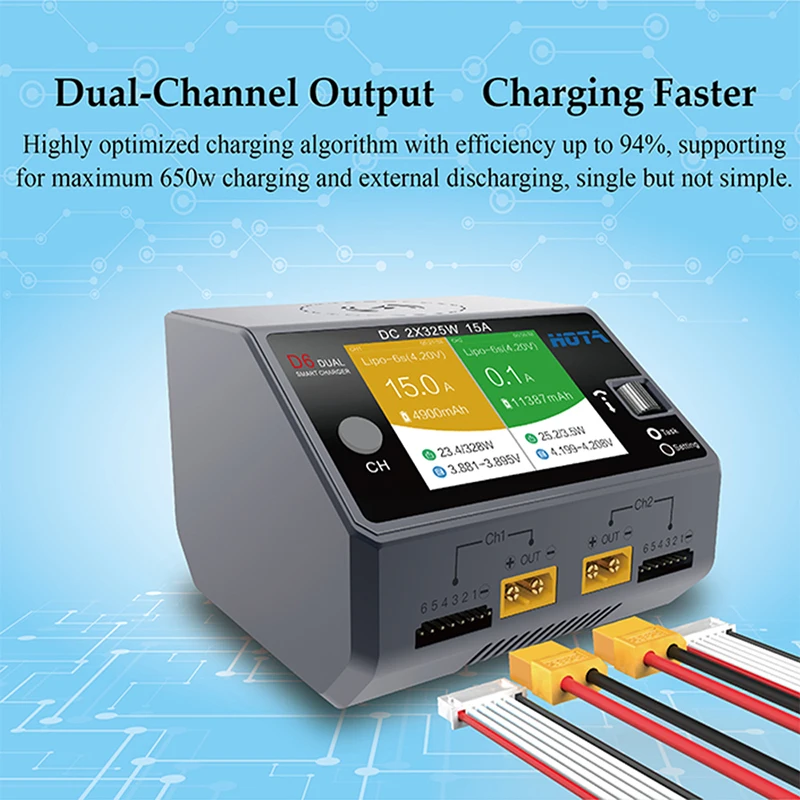 

HOTA D6 Dual/Pro Smart Charger AC200W DC650W 15A for Lipo LiIon NiMH Battery with iPhone Samsung Wireless Charging