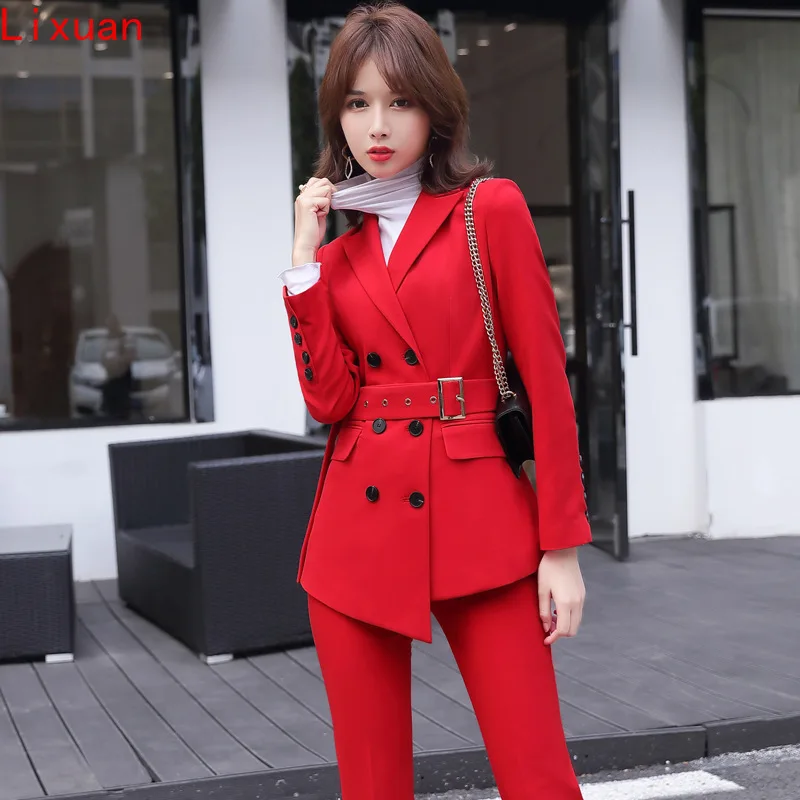 

2020 New Fashion Full Sleeve Jacket Two Piece Blazer Set Office Lady Uniform Sales Work Clothes Business Women's Suit Wear