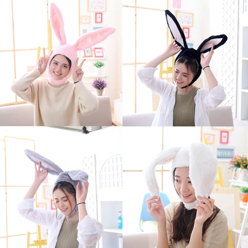 

Women Men Funny Plush Bunny Ears Hood Hat Cute Rabbit Eastern Cosplay Costume Accessory Headwear Halloween Party Props