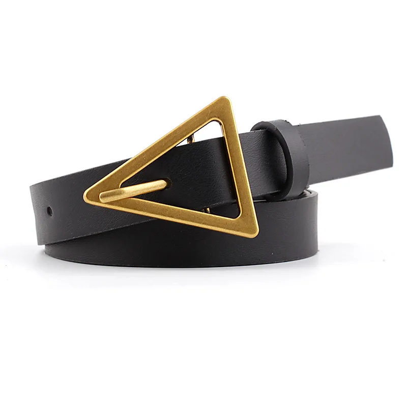 

New ladies pu belt female ins wind triangle buckle decoration with jeans skirt cowhide thin belt female