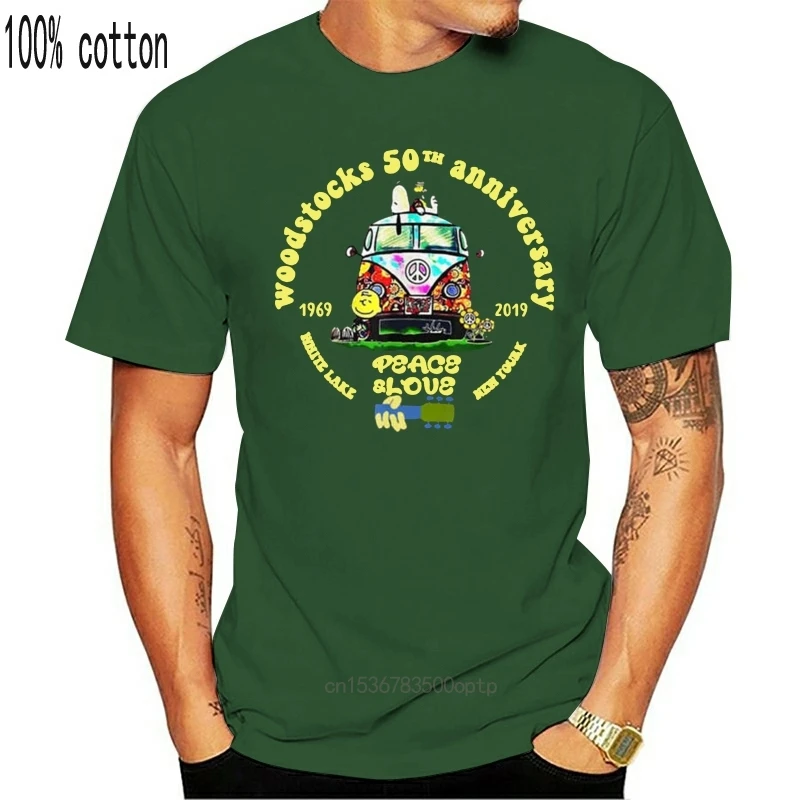 

Men Woodstocks 50Th Anniversary Peace Love T-Shirt Size M-3Xl Breathable Tops Tee Shirt