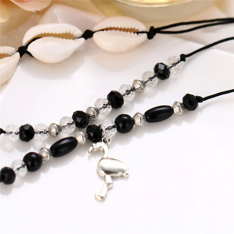 Black Rope Beaded Ankle Chain Animal Pendant Anklets For Women Summer Beach Shell Anklet Bohemian Bracelets On Leg Foot Jewelry
