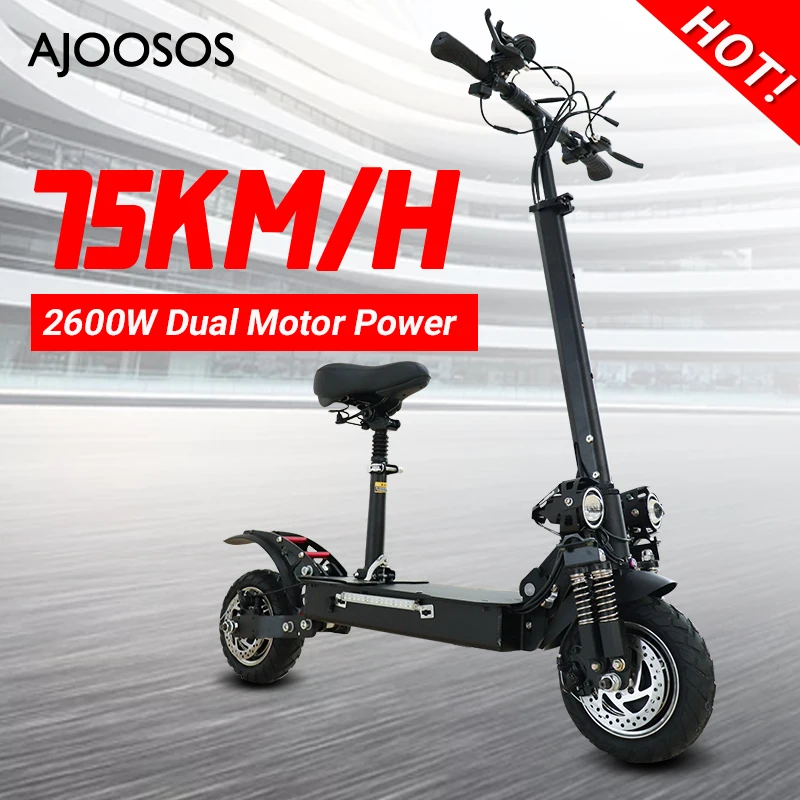 

52V 2600W Dual Motor Electric Scooter 75km/h Fast Speed Kick Board with Seat Folding Longboard 10inch Wheel E scooter for Adult