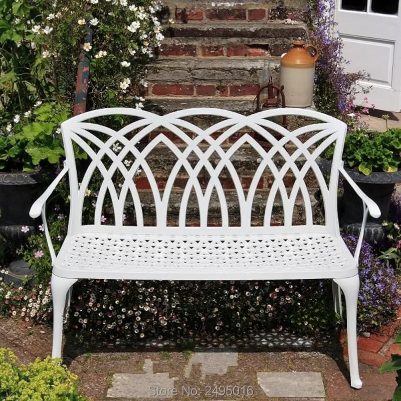 

51" Patio Garden Bench Park chair for Yard Outdoor blacony Furniture Cast aluminum Frame Porch Chair all weather grid pattern