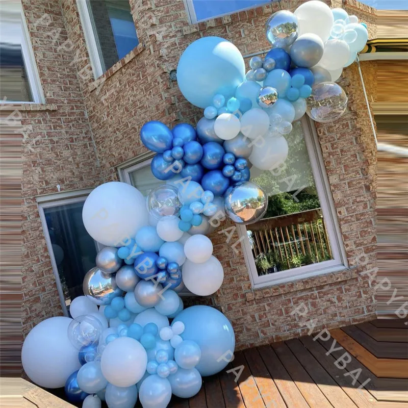 

147Pcs Macaron Blue Arch Garland Balloons Kit 4D Chrome Silver Foil Balloon For Birthday Wedding Party Anniversary Decor Globos