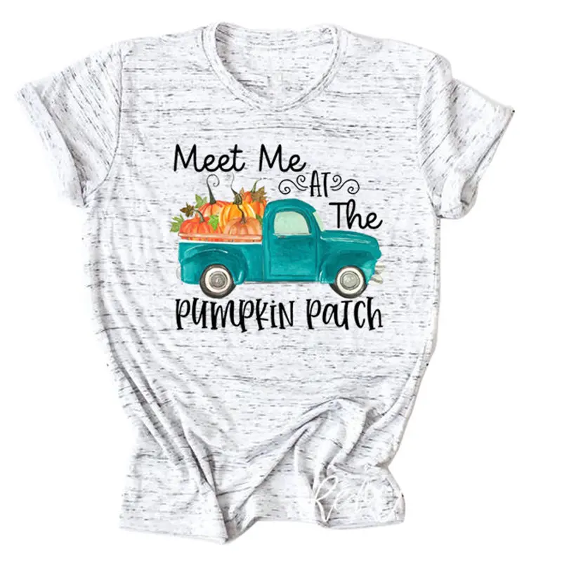 

Women Meet Me At The Pumpkin Patch Aesthetic Trendy Tee Graphics Hipster Top Slogan Crew Neck Floral Summer Letters T-Shirt