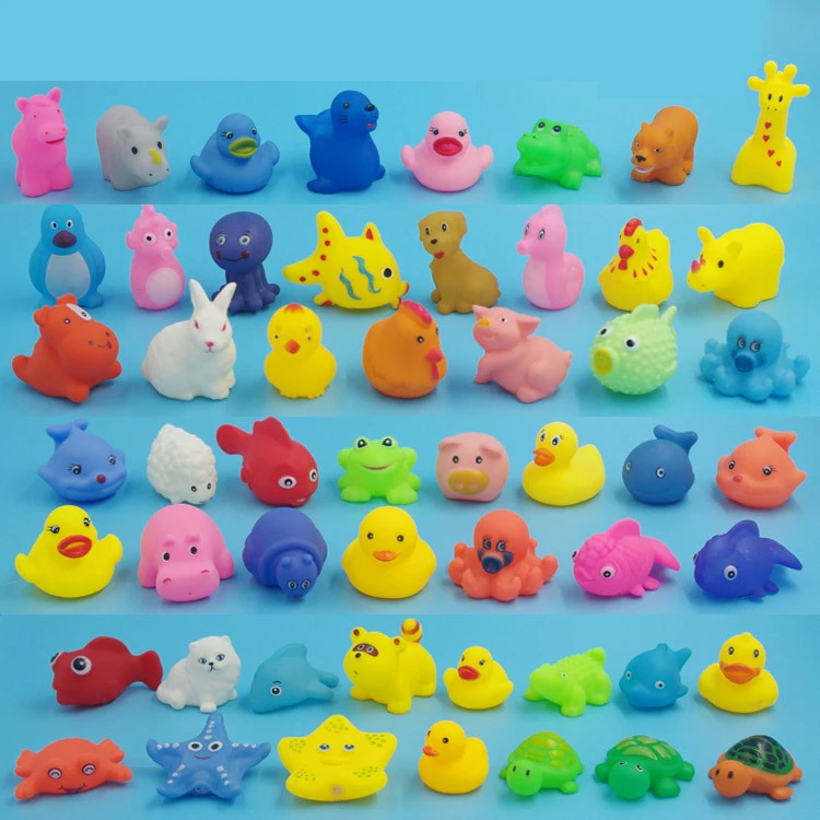 

Random 5 pcs Lovely Mini Animals Duck Water Toys Colorful Soft Rubber Float Squeeze Sound Squeaky Bath Toy For Baby Kids
