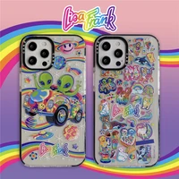 ins cute saucerman liea frank stickers rainbow label phone case for iphone 13 12 mini 11 pro x xs max xr 7 8 plus se clear cover