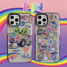 ins Cute saucerman liea frank Stickers Rainbow label Phone Case for iPhone 13 12 mini 11 Pro X XS Max XR 7 8 Plus SE Clear Cover