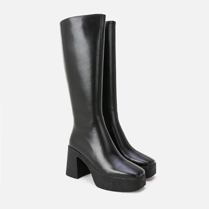 

Fashion Women Knee High Heels New Autumn Winter Warm Snow Boots Chunky High Heels Platform Black Brown Dress Party Stretch Boots