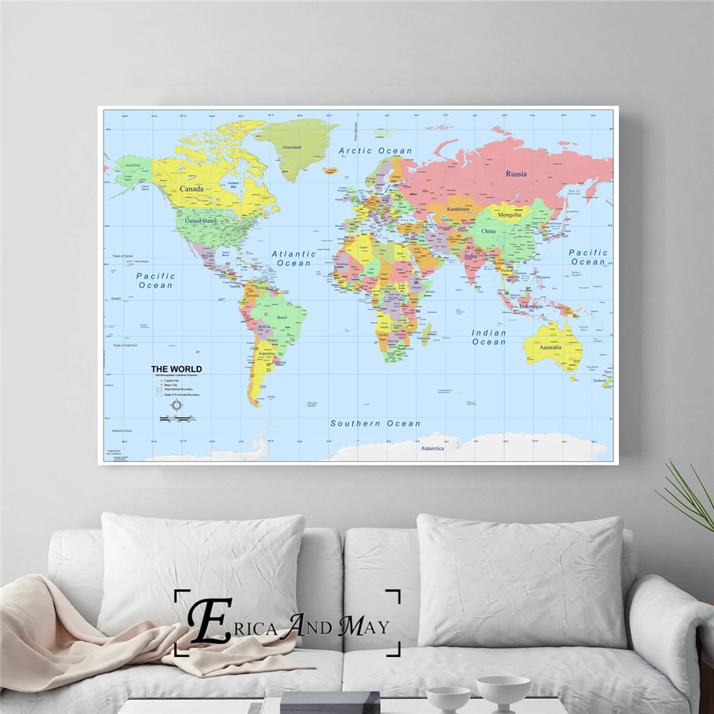 Карта мира Hd Большие стильные плакаты и принты Картина на холсте настенные