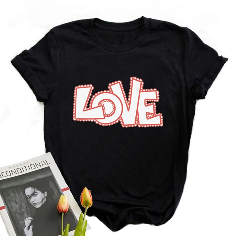 

90s Aesthetic Kawaii Harajuku T-Shirt For Girls Alphabet Love Printed T-Shirts For Women Design Women's Fashion Summer 2021