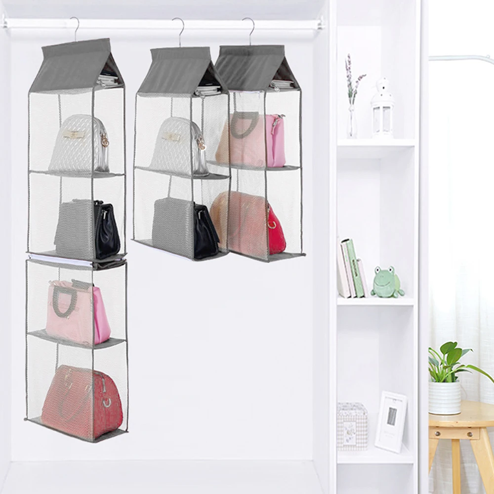 

New Non-woven Detachable Closet Bags Organizer Handbags 4 Shelf Hanging Storage Collapsible Clothing Accessories Storage Holder