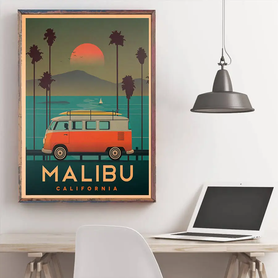 Malibu праздничный отдых плакат ручной росписью живописные пятна летний пейзаж