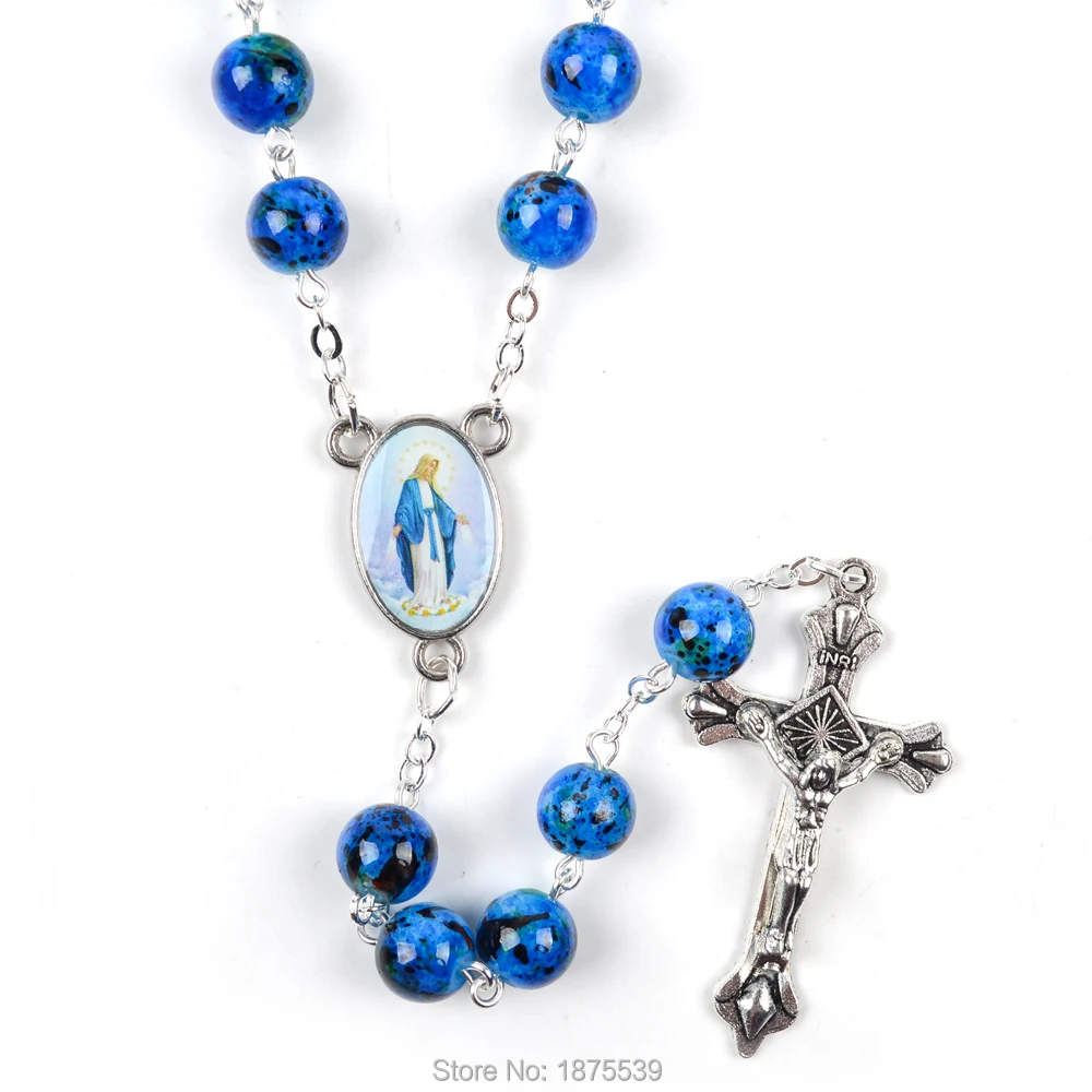Четки нашей леди грации 8 мм синие круглые стеклянные бусины ожерелье для