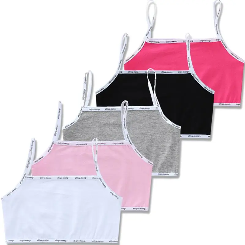 

Junior Young Girls Spaghetti Strap Underwear Bra Contrast Color Letters Trim Bralette Unpadded Wireless Puberty Cotton Crop