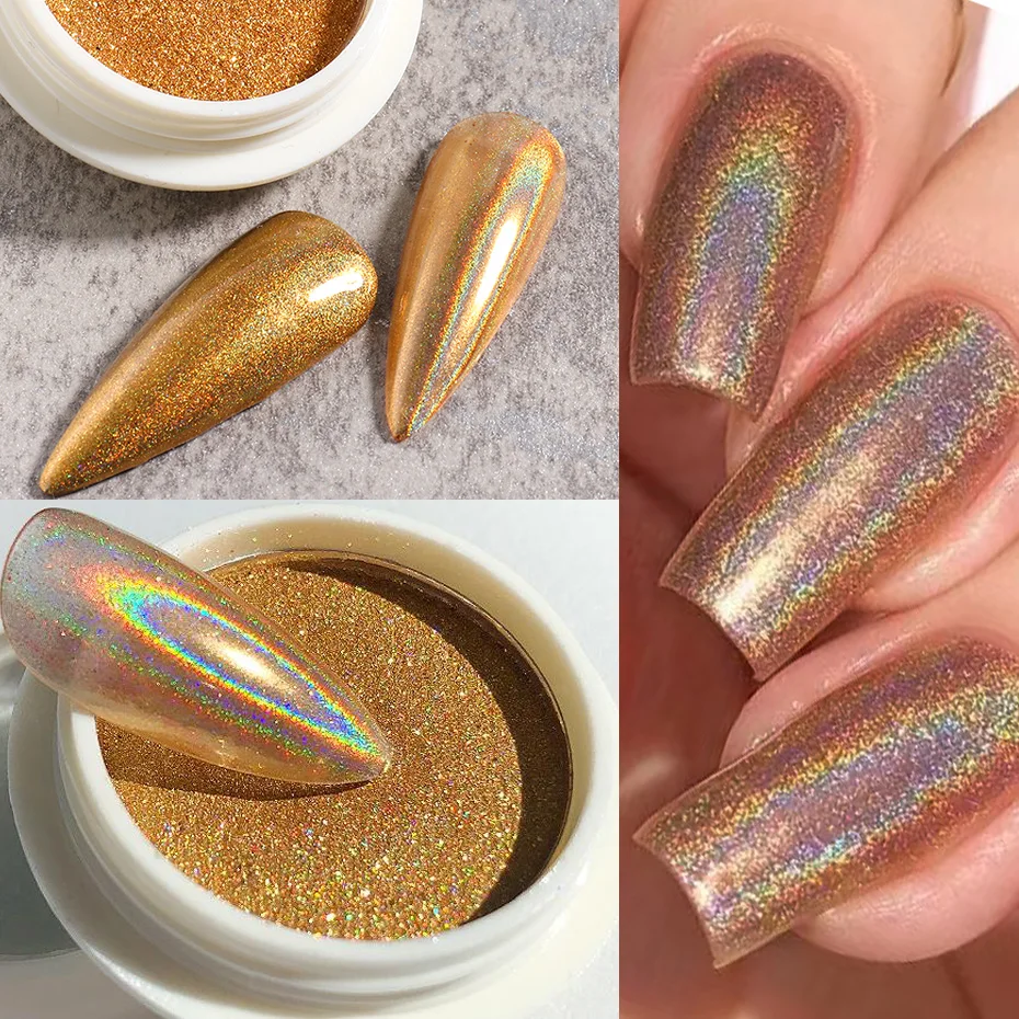 Голографическая пудра для ногтей лазерный блеск Хромовый пигмент втирание пыли