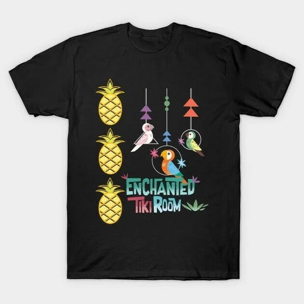 

Enchanted Tiki Room Magic Kingdom Colorful Exotic Birds Flowers Black T-Shirt