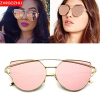 2021 luxury brand designer cat eye sunglasses women vintage metal reflective glasses for women mirror retro oculos de sol gafas