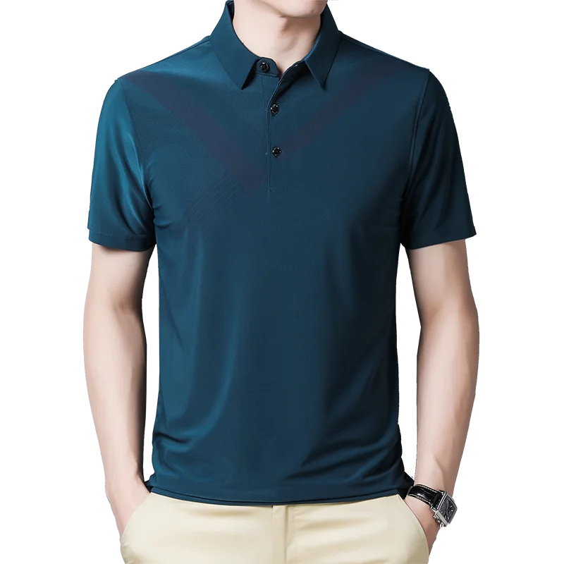 

Мужская деловая футболка BROWON, летняя полосатая футболка с отложным воротником, коротким рукавом