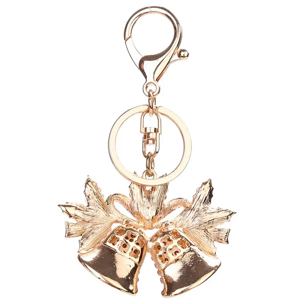 Рождественский колокольчик брелок для женщин Стразы кольцо ключей с сумочкой