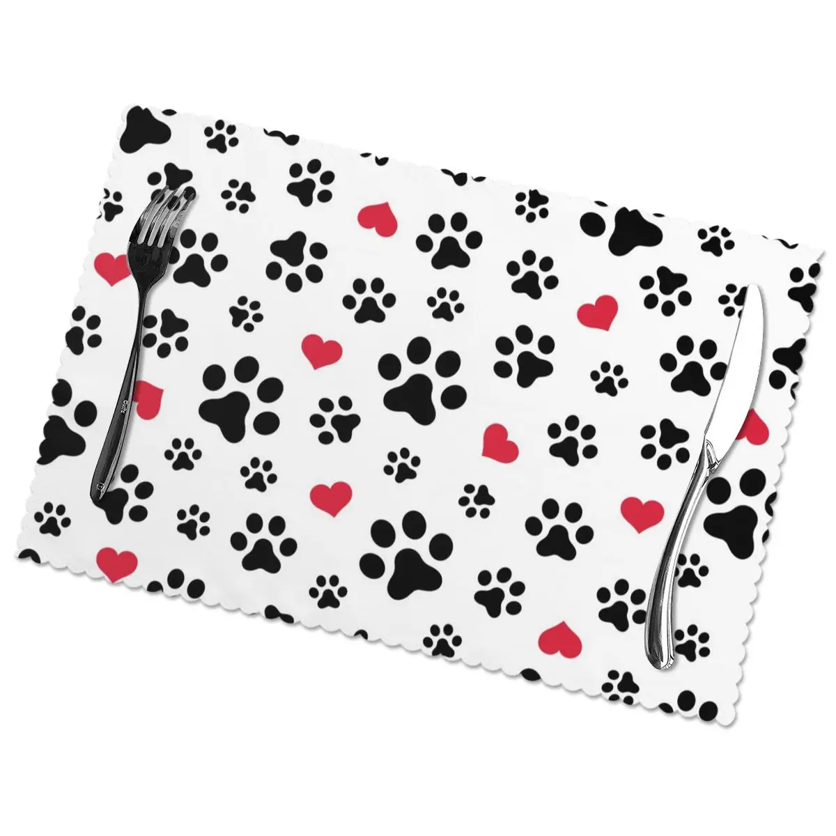 

Салфетки для обеденного стола, с изображением собак и кошек, лап, сердца, любовь, термостойкие, для кухни, столовой, 6 шт. аксессуаров