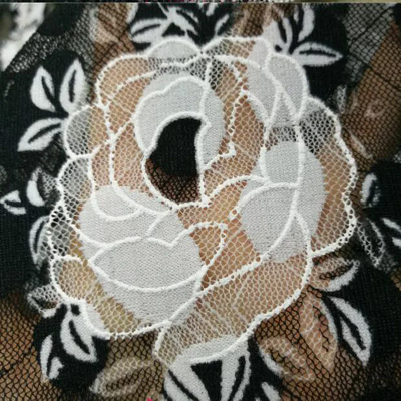 Beautiful Black/White Mesh Yarn Lace Fabric Rose Flower Embroideried Soft Stretch Net DIY Sewing Women Wedding Dress | Дом и сад
