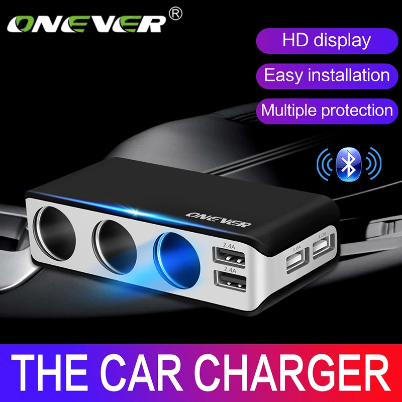 Onever 120 Вт 3 Way розетка для автомобильного прикуривателя Разветвитель 5V 2.4A 4 зарядных порта USB для автомобиля Зарядное устройство 12 V-24 V Мощность адаптер для iphone