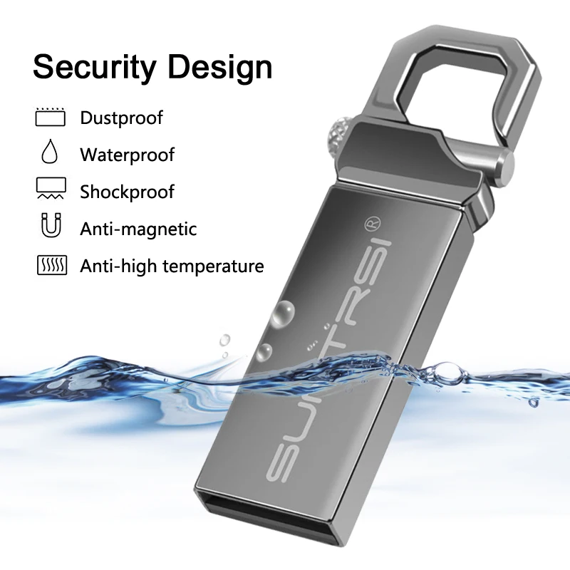 Suntrsi Usb Fash Drive 128GB 64GB 32GB pen drive 64 gb флешка flash drive waterproof silver golden u disk memoria cel usb stick images - 6