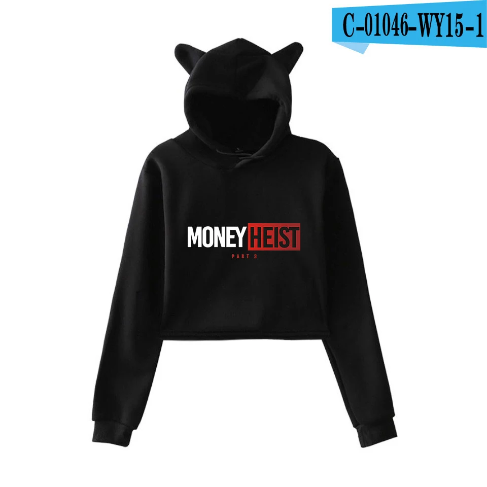 

Trendy Novelty La Casa de Papel Print Hoodie Fashion Women Long Sleeve Cat Ear Hoodies Sweatshirts Sexy Crop F Women-Clothing
