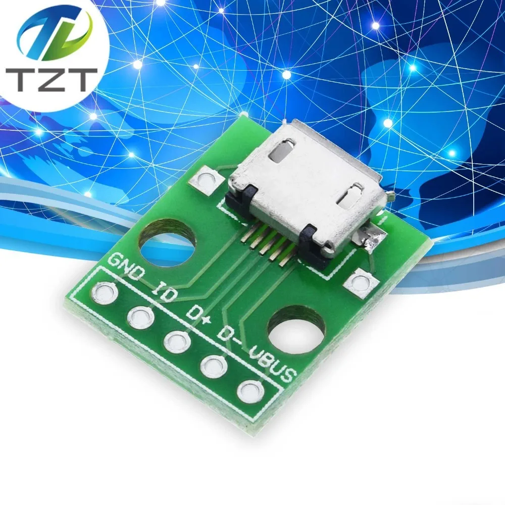 TZT MINI MICRO USB Для DIP адаптера/USB разъем 2,54 мм 5pin Женский Разъем b Тип USB2.0 Женский PCB конвертер USB-01