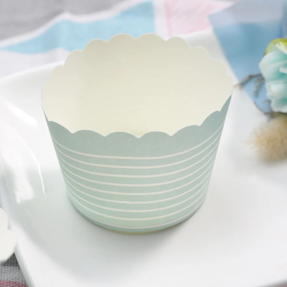 

50PCS Mini Cake Paper Cups Disposable Muffin Cups Cupcake Bowls Party Supplies for Baking Wedding Birthday (Green Base and White