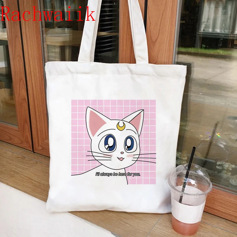 

90s shopping Bag sailor bag Graphic Canvas Shoulder Bag Cute Female Harajuku Ulzzang Grunge Tote Shopper Bag anime cat bag