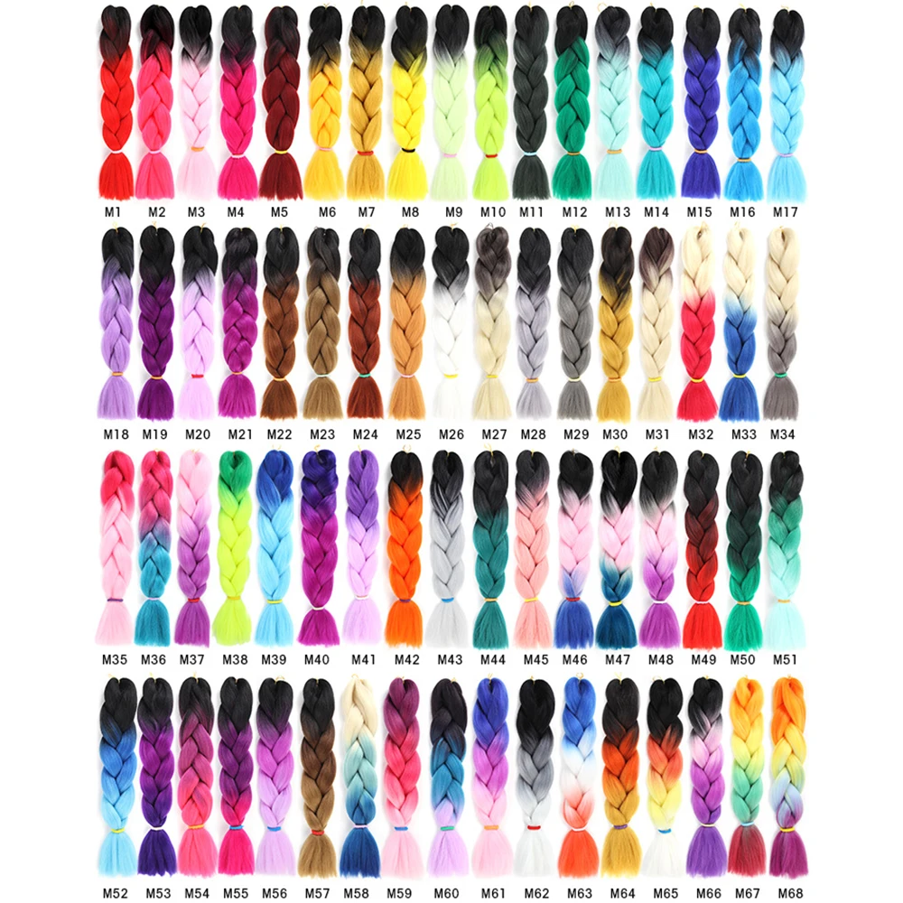 Synthetic Crochet Braids Hair Jumbo Braiding Extensions Support Wholesale Pink Green Yellow Ombre 100g 24&quot |