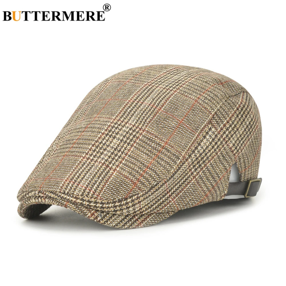

BUTTERMERE Male Beret Flat Cap Men Plaid Cotton High Quality British Style Vintage Adjustable Brand Ivy Hats