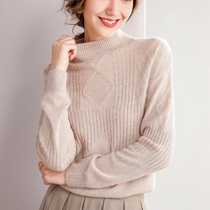 Кашемировый свитер с полувысоким воротником женский короткий тонкий Осень-зима