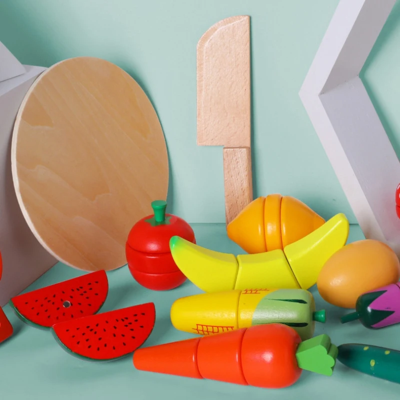 

Kids Wooden Simulation Fruit Vegetable Combination Cutting Toy Set netic Kitchen Food Pretend Playset Cooking Toys